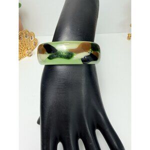 Murano Glass Camouflage Green Brown Cuff Bracelet Size 6 Vintage Style